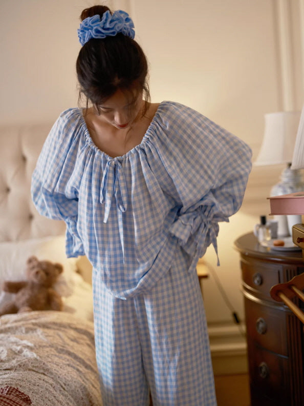 Blue Gingham Cottagecore Pajama Set