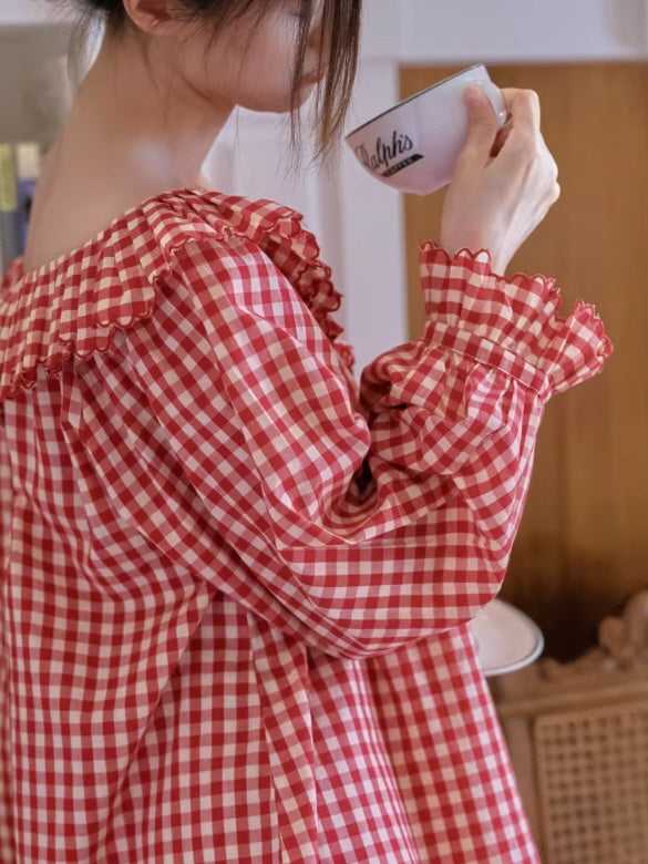 Rosy Picnic Gingham Pajama Set