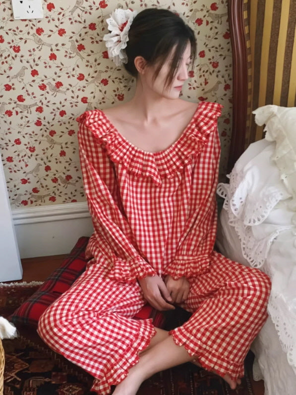 Rosy Picnic Gingham Pajama Set