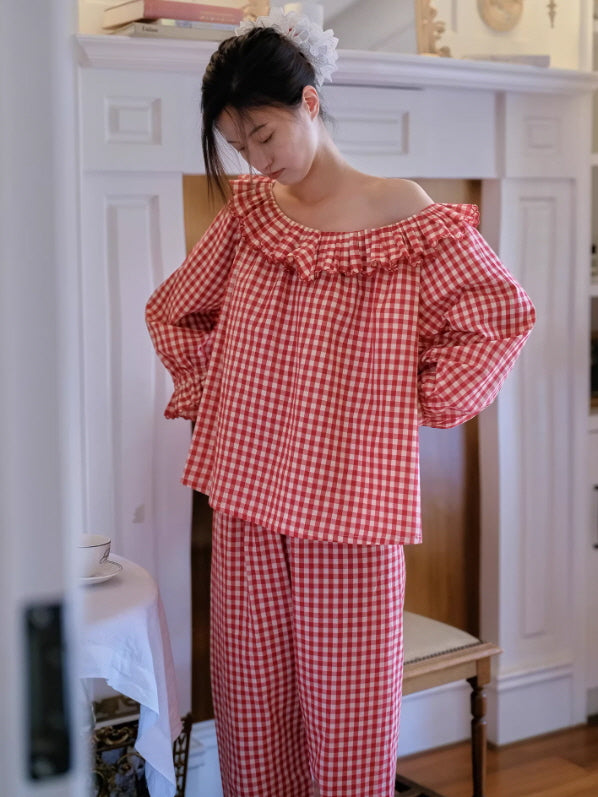 Rosy Picnic Gingham Pajama Set