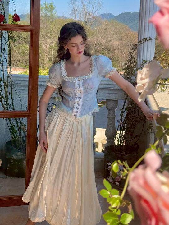 Whimsical Floral Lace-Up Corset Top