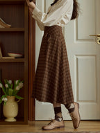 Brown Check Plaid Vintage Wrap Skirt