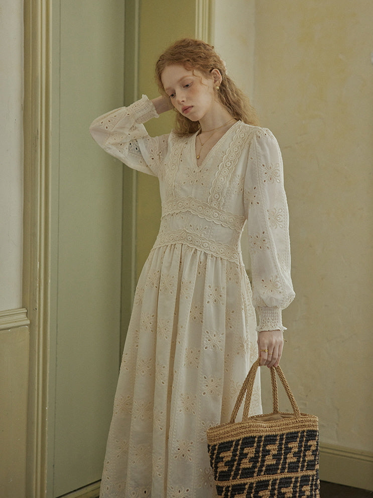 Vintage Lace Embroidered Long Dress