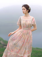 Jasmine's Vintage Floral Chiffon Dress