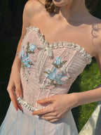 Pastel Bloom Embroidered Corset & Tulle Skirt