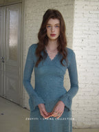 Sapphire Lace Bell Sleeve Dress