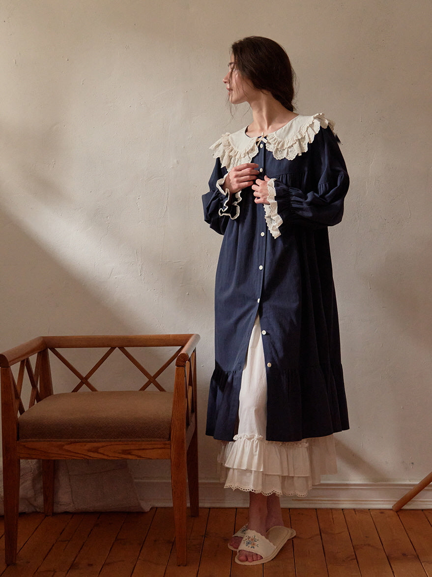 Midnight Lace Collar Nightgown