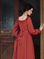 Retro Ruffled Square Neck Dress