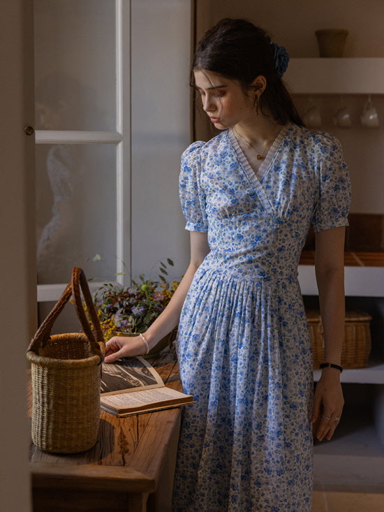 Whispering Blue Garden Floral Dress