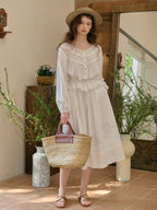 Cotton Vintage Embroidery Blouse & Skirt