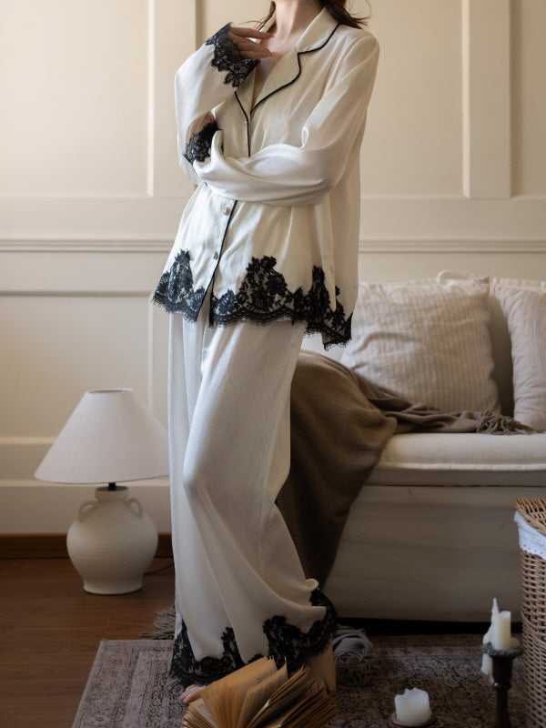 Ivory Muse Lace-Trim Pajama Set3