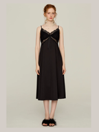 Midnight Lace Slip Nightgown & Faux Fur Trim Robe