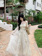 Vintage Ivory Chiffon Ruffle Dress