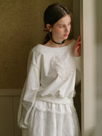 Coquette Lace Heart Off-Shoulder Sweatshirt
