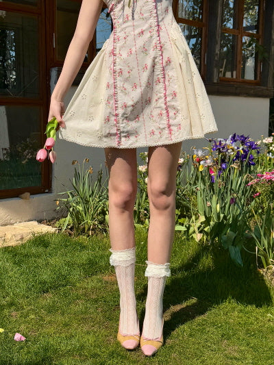 Coquette Blush Floral Lace Bow Dress