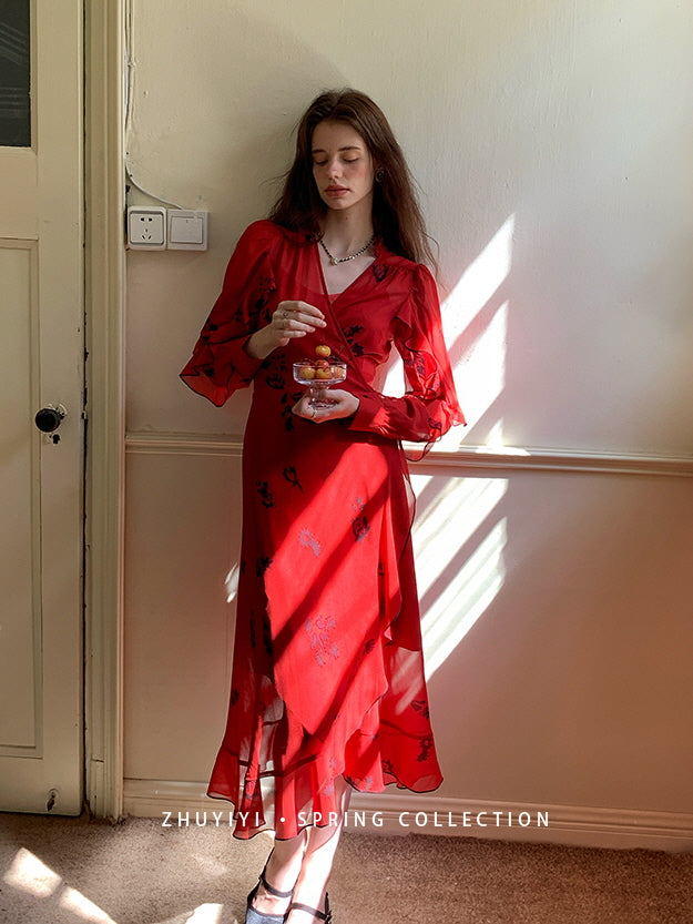 Scarlet Bloom Vintage Wrap Dress