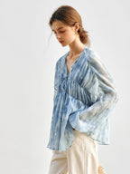 Cloudy Sky Sheer Pleated Blouse