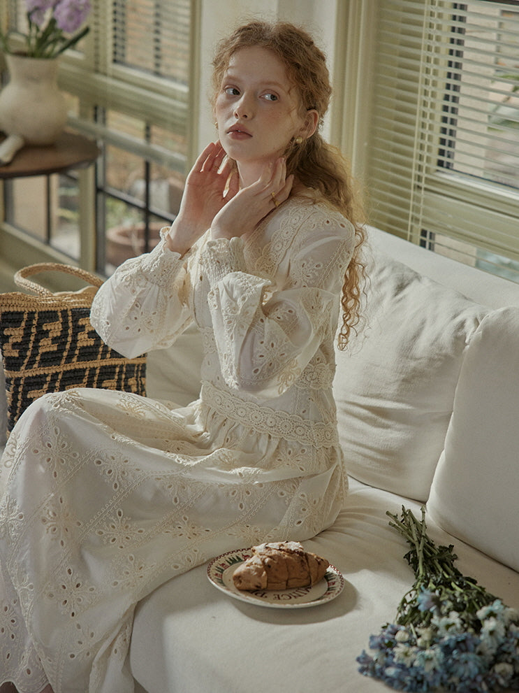 Vintage Lace Embroidered Long Dress