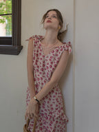 Romantic Rose Garden Ruffled Wrap Dress