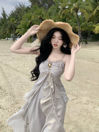 Vintage Brooch Elegance Ruffled Gown
