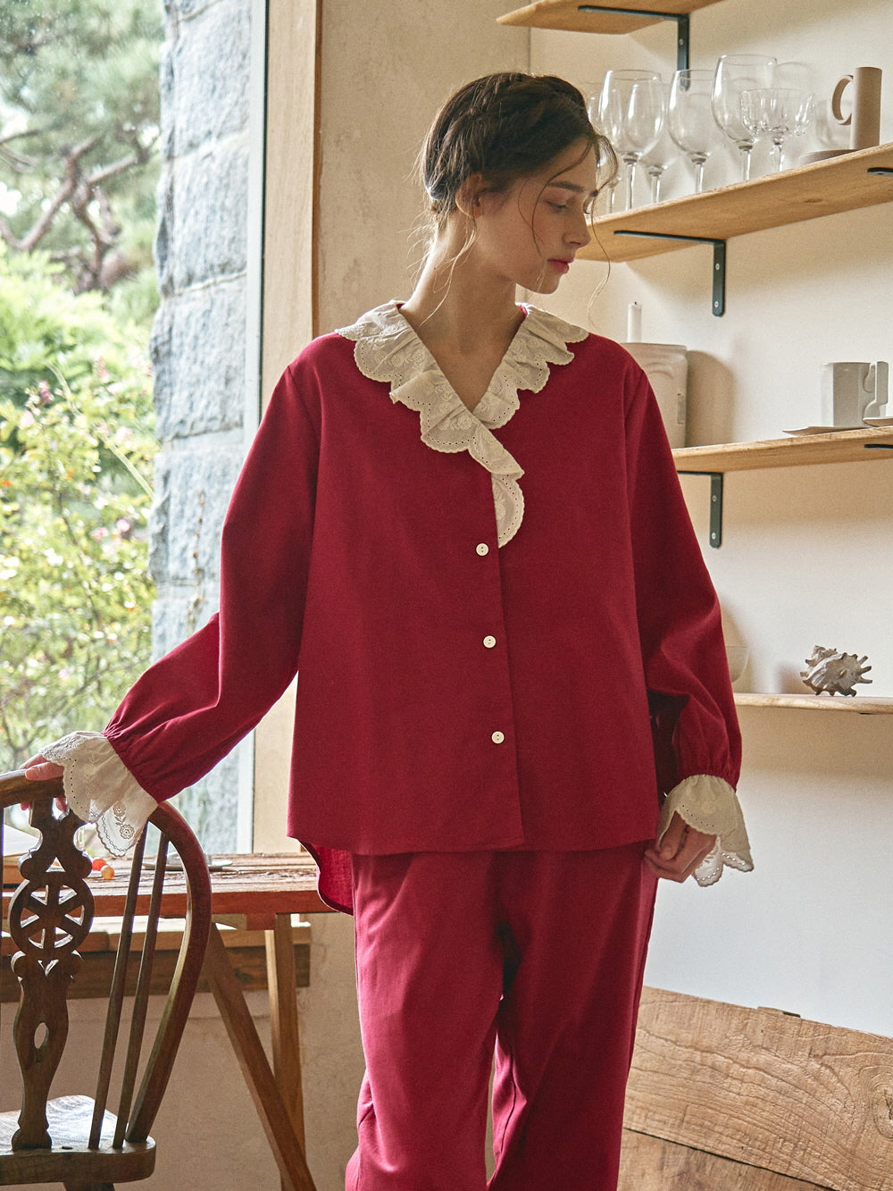 Autumn Romance Cotton Lace Pajama Set