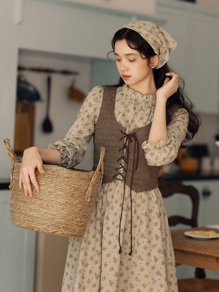 Vintage Floral Cottagecore Dress & Vest