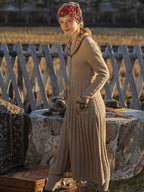 Warm Beige Elegance Floral Knit Dress