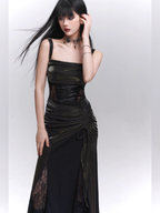 Black Metallic Corset Evening Dress