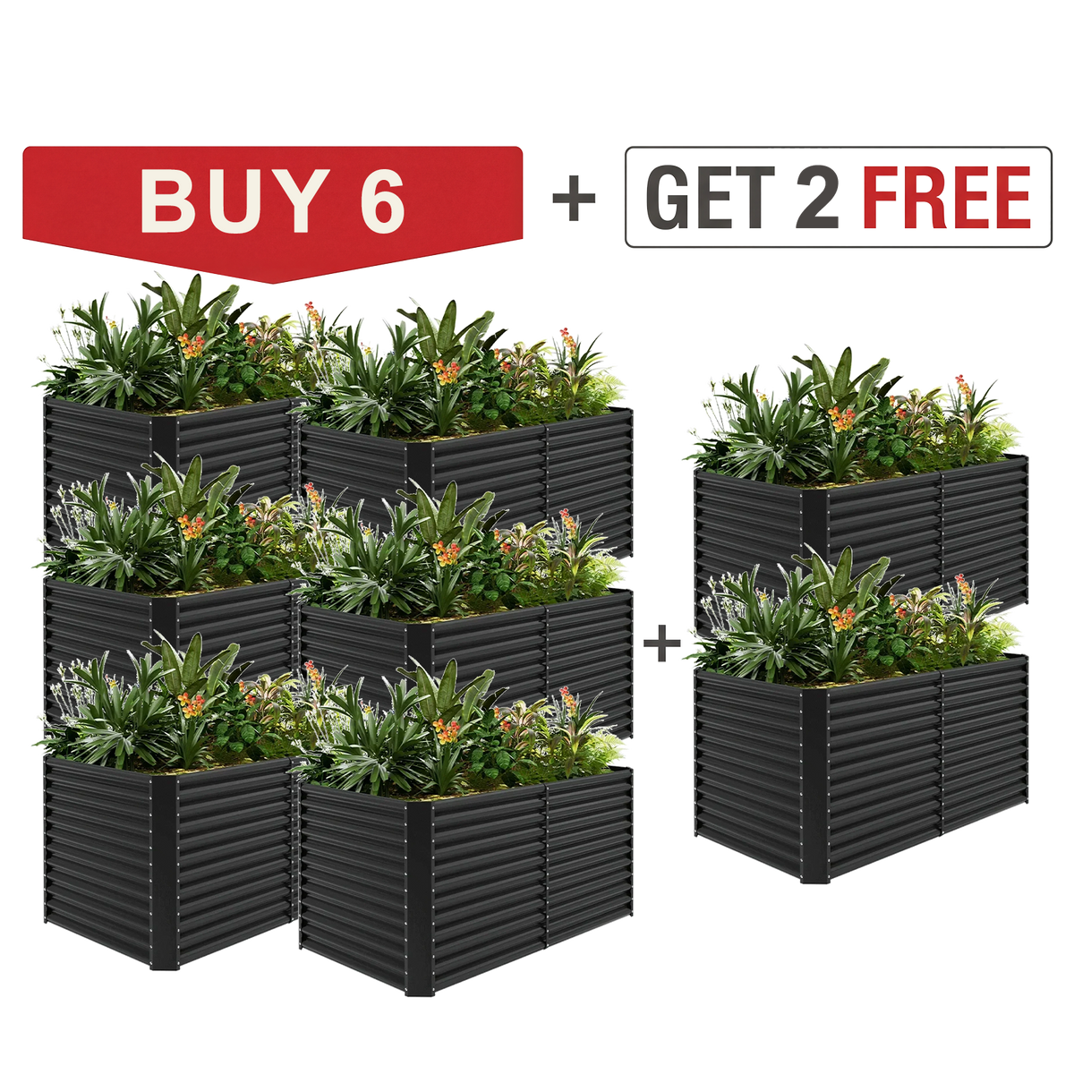 set of 8 — 36-inch tall rectangular galvanized metal raised garden bed, 6 by 3 feet — view 3