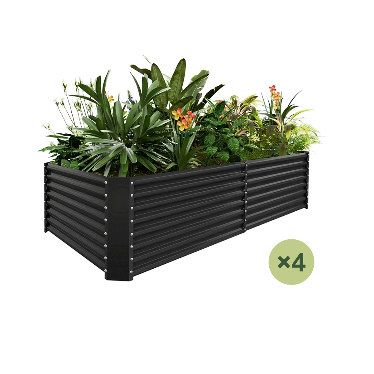 set of 4 — 24-inch tall rectangular galvanized metal raised garden bed, 8 by 4 feet — view 3