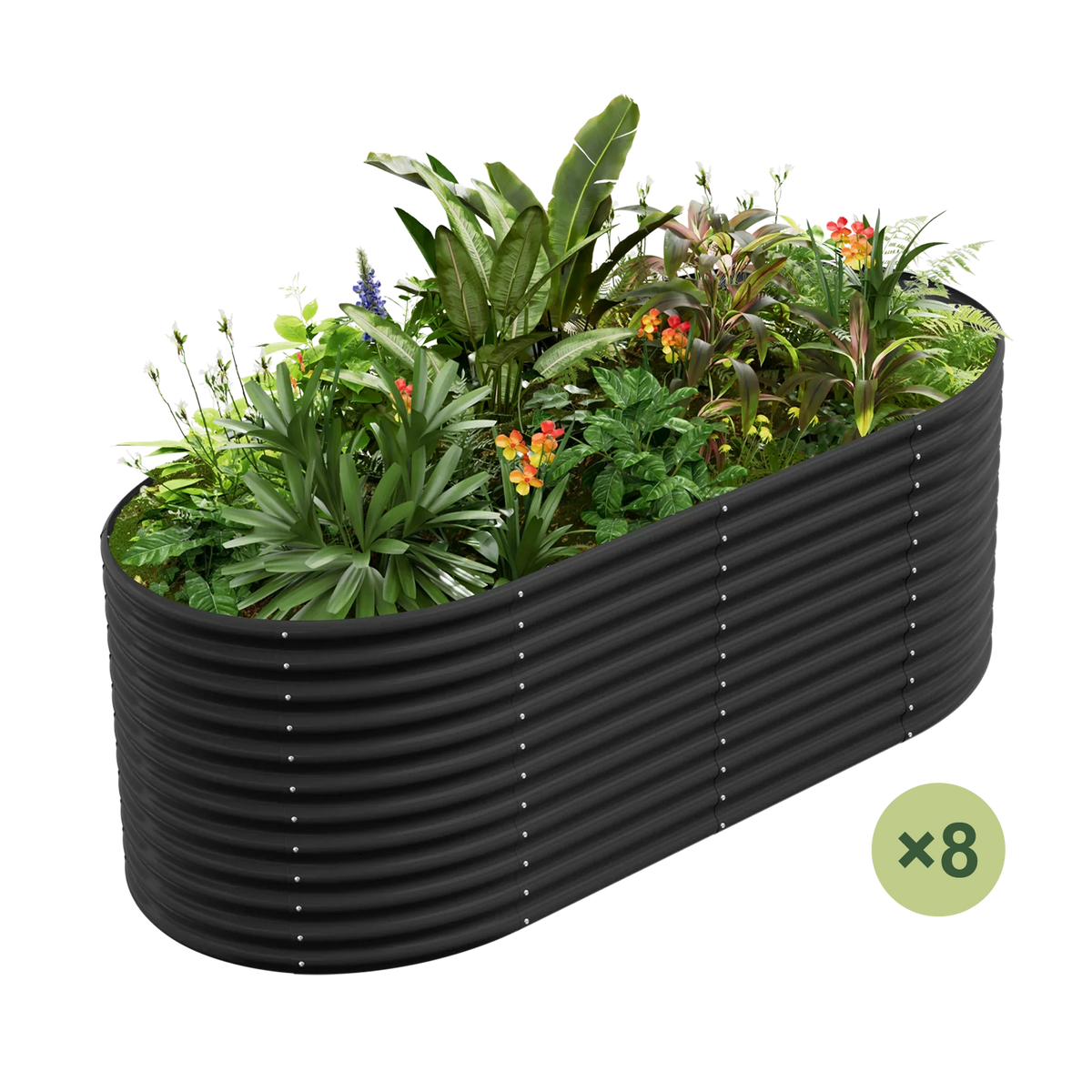 set of 8 — 36-inch tall oval galvanized metal raised garden bed, 8 by 4 feet — view 14