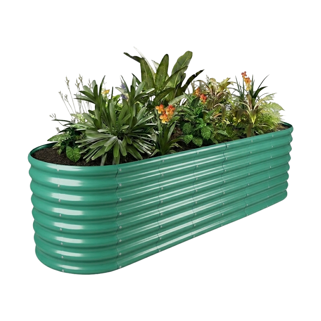 24-inch tall oval galvanized metal raised garden bed, 8 by 2 feet — view 2