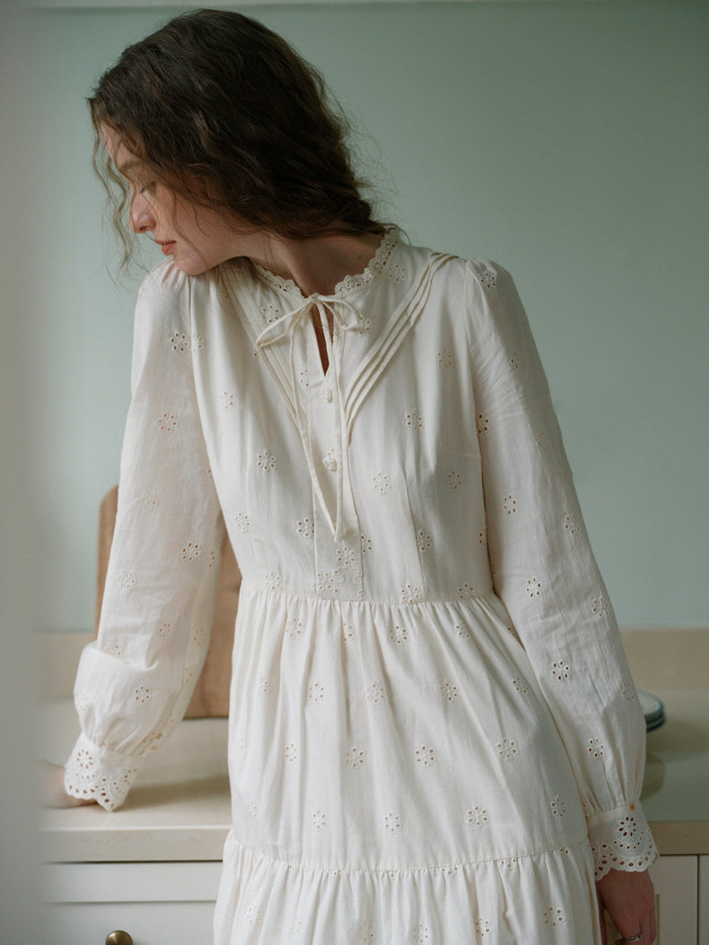 Cottagecore Lace Tiered Cotton Dress
