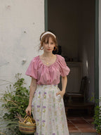 Olivia's Pink Puff-Sleeve Summer Blouse