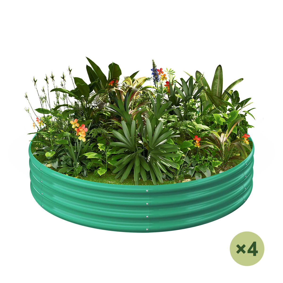 set of 4 — 12-inch tall round galvanized metal raised garden bed, 4 feet in diameter — view 2
