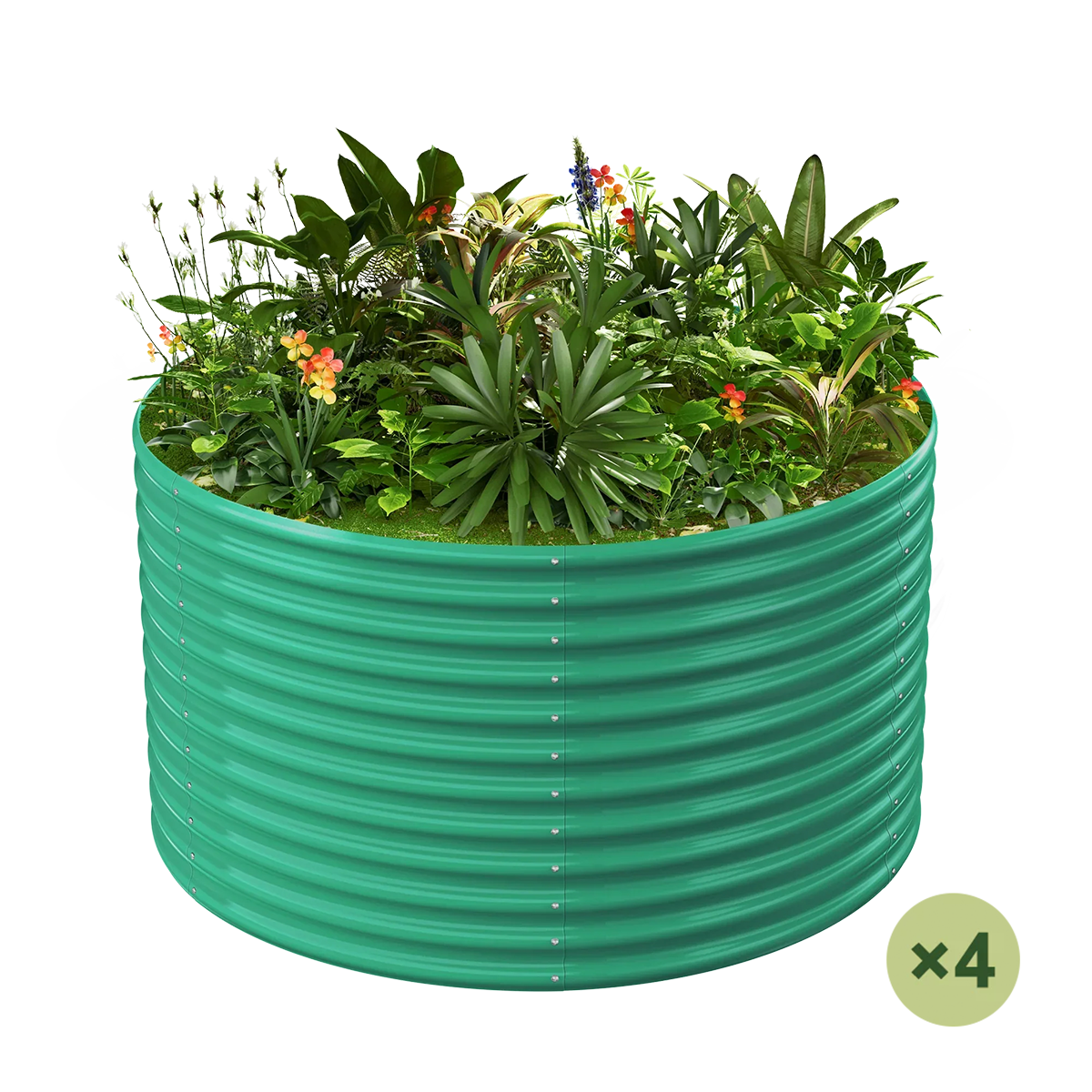 set of 4 — 36-inch tall round galvanized metal raised garden bed, 4 feet in diameter — view 2