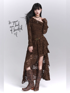 Mocha Lace Ruffle Dress
