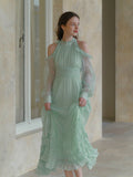 Mint Whispers Cold-Shoulder Dress