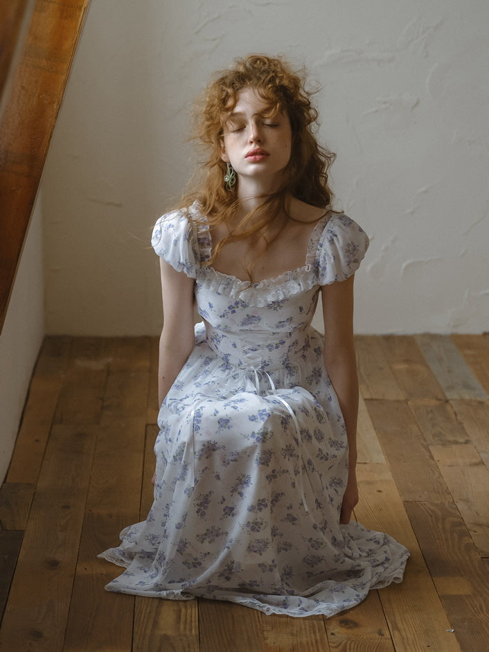 Blue Forest Floral Corset Dress
