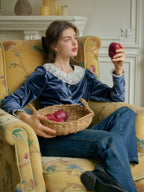 Ruffle Collar Midnight Velvet Elegance Blouse