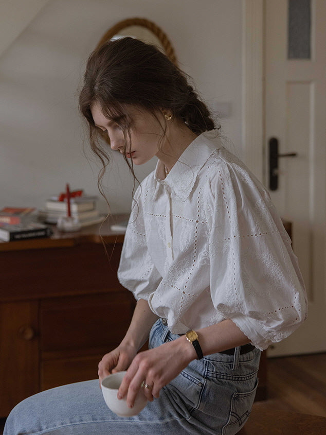 Vintage Embroidered Cotton Blouse