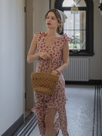 Romantic Rose Garden Ruffled Wrap Dress