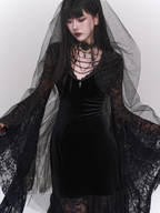 Black Velvet Lace Bell Sleeve Gothic Dress