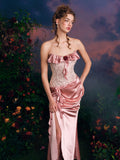 Rosette Corset Satin Rose Gown