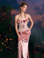 Rosette Corset Satin Rose Gown