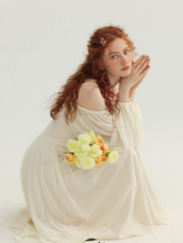 Ethereal Off-Shoulder Chiffon Dress
