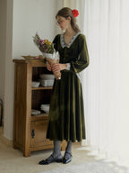 Elegant Green Velvet Flared Skirt