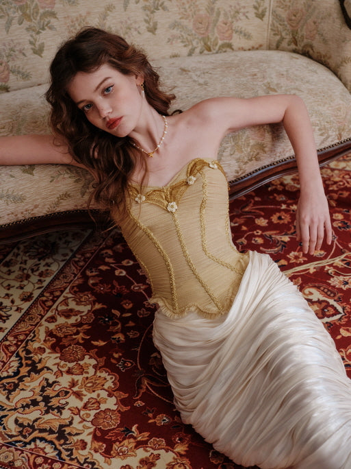 Golden Petal Embroidered Corset