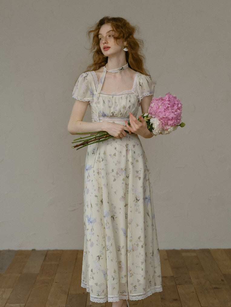 Fairy Garden Lace Trim Floral Dress