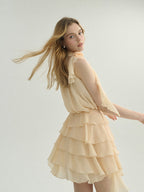 Ethereal Cream Ruffle Rose Halter Top
